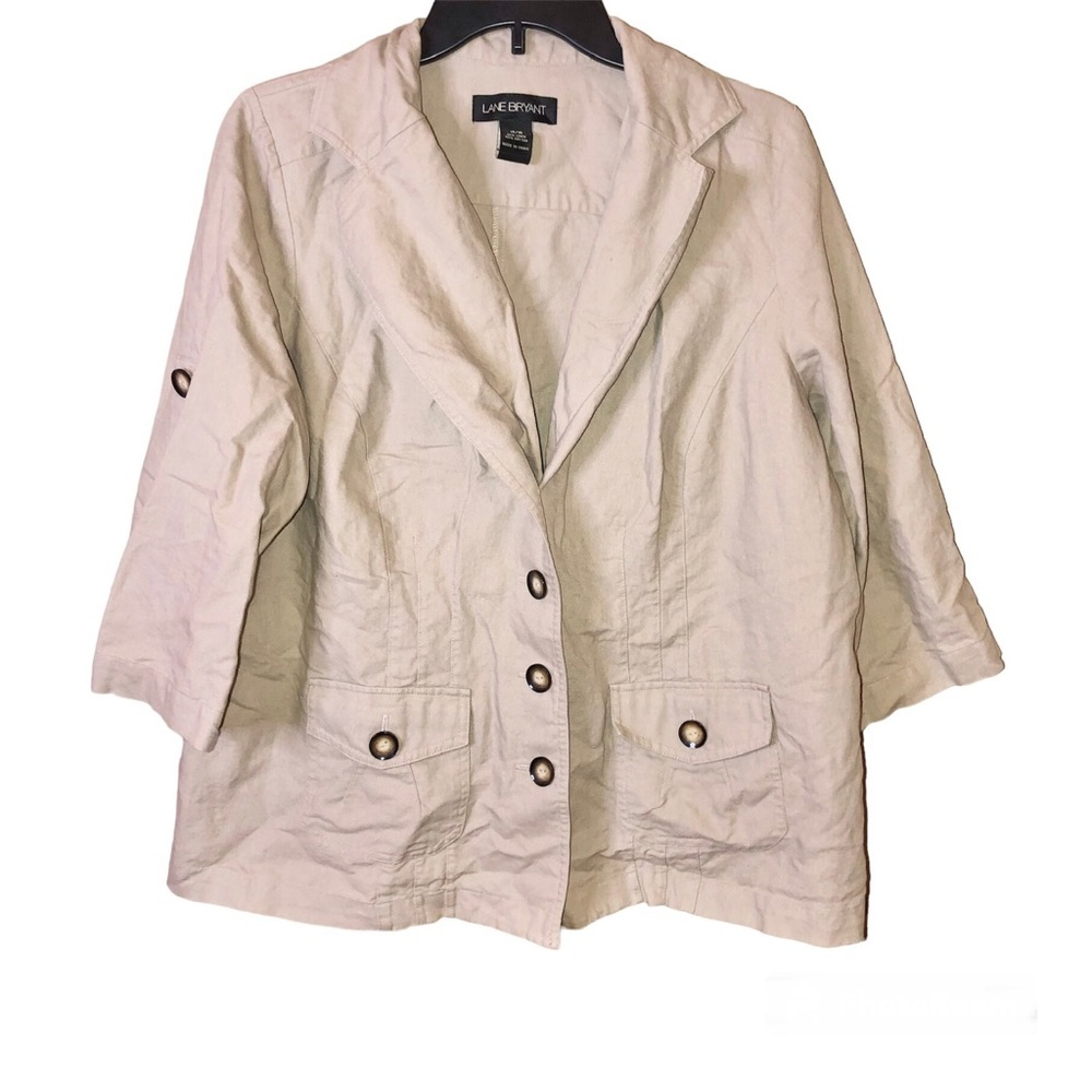 Lane Bryant Ecru Linen Blend Utility Jacket Tan 14/16